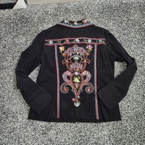 Vtg 90s Berek Jacket M Sequin Beaded Embroidered Black Corduroy Colorful Artsty